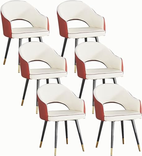 SJIALEN Office Lounge Chair Set of 6,Leisure Living Dining Room Accent Arm Water Proof Leather Side Chair with Carbon Steel Legs Dining Chairs Kitchen Chair ( Color : Brown+white , Size : 82*46*43cm )