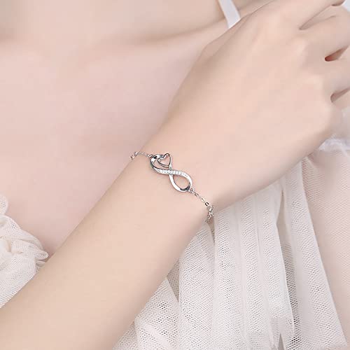 Teeuidsya Infinity Heart Symbol Charm Link Bracelet For Women Adjustable Chain Engraved Name Bracelets Anniversary Graduation Jewelry Birthday Gifts For Teen Girl Wife Girlfriend Her S925 Silver (Sterling Silver) #TOP1