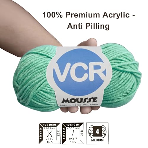 Image of VCR 4ply Sea Green Yarn, 100 Grams Hank, 190 Meters Length, Acrylic Ball for Crochet and Knitting, Soft Crosia Threads, Pack of 1 Yarn, Suitable for DIY Crafts