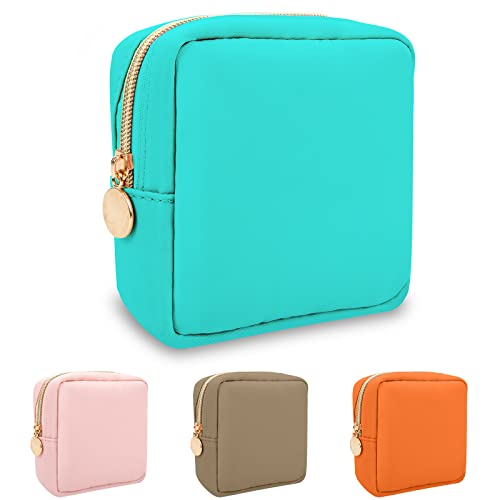 Nylon Mini Makeup Bag for Purse, Preppy Small Cute Makeup Bag Cosmetic Zipper Pouch Purse, Waterproof Travel Coin Pouch Sanitary Napkin Storage Bag Clutch Make Up Organizer for Women Men Girls(Mint)