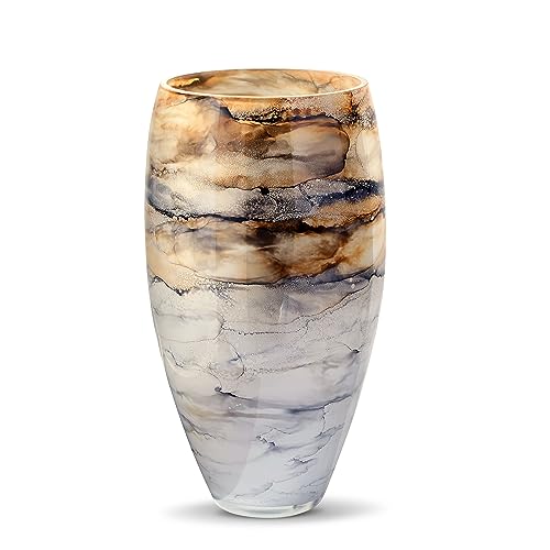 Terroso - Vase - Verre Couleur Sable soufflé à la Bouche - Aspect Luxueux, élégant et stylé - 38 cm de Haut - Aspect marbre - Vase à Fleurs