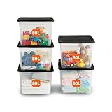 ORGANIZED Plastic Storage Boxes with Lids 80L - Pack of 5 | Large Clear Stackable Storage Containers with Black Lids, Heavy Duty Strong Durable Tubs for Home, Office, Multipurpose