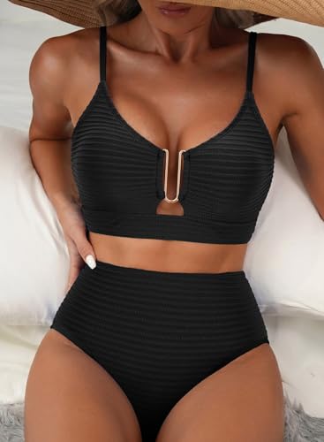 Image of Herseas 2 Piece Bikini Set U-Wire Cutout Popular Swimsuit High Waisted Textured 2026 Summer Beach Swim Bathing Suits