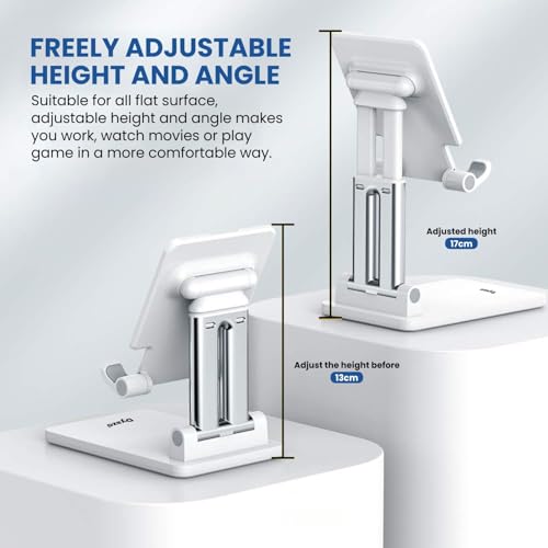 Image of Dyazo Adjustable Mobile Phone Stand | Multiple Height & Angle Adjustable Desk Holder | Portable, Foldable and Durable Base | Compatible with All 4″-10″ Smartphones & Tablets - White