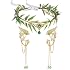 SWEETV Fairy Flower Hairband with Elf Ears, Halloween Fairy Headpiece for Women, Leaf Elf Circlet with Wings Cuff Earrings, Leaf Hairband Set for Photoshoot Cosplay Party