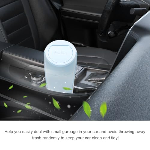 Image of Car Trash Can with Lid, Mini Car Garbage Bin Leakproof Cup Holder Trash Can, Multipurpose Organizer Door Pocket Trash Cup Fits Auto Home Office, Universal Garbage Can (Light Blue)