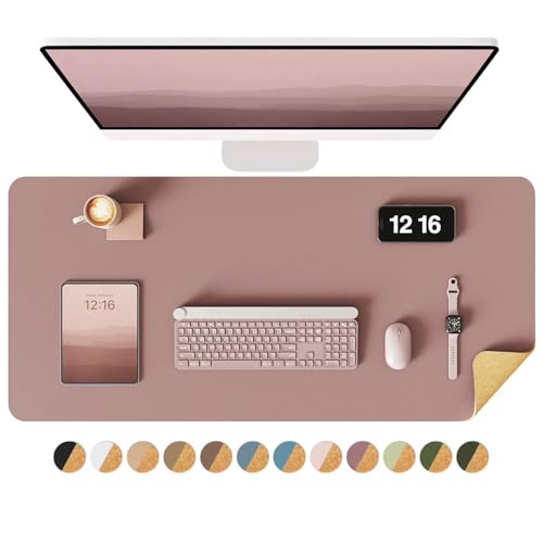 Image of YSAGi Double-Sided Desk Pad, 35.4 inchx17 inch Leather Desk Mat, Eco Cork Desk Pad Protector,Large Mouse Pad,Waterproof Desk Blotter for Office /Home (Pale Mauve /Cork)