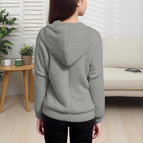 Girls Zip Up Fleece Hoodie Jacket Fall Winter Sherpa Hooded Full-Zip Cute Warm Coat Outwear with Pockets 5-14 Years3
