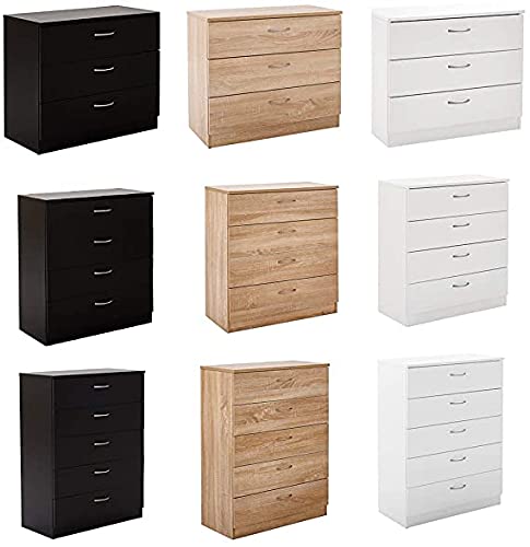 Chest of Drawers with Metal Handles and Runners 3/4/5 Drawer Bedside Storage Cabinet for Bedroom Living Room Hallway (Grey, 5 Drawer)