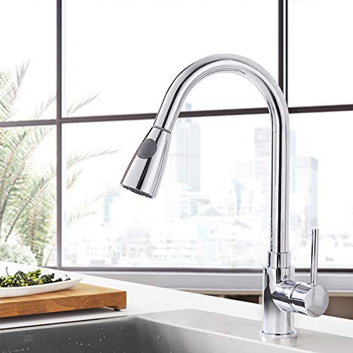 EMSMIL Robinet Cuisine Rabattable avec Douchette Mitigeur Cuisine Rotatif à 360u00b0 Robinet d'évier Cuisine en Laiton Chromé Sans Plomb Eau Chaude et Froide Réglable Homelody