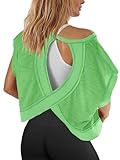 Panadila Womens Open Back Workout Top Oversized Workout T Shirts Backless Athletic Shirt Short Sleeve Baby Tee (Green,S)