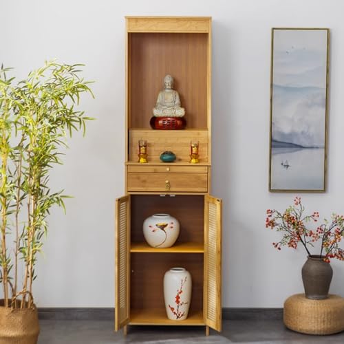 Niche compacte avec rangement en bambou marron de 50 cm style table d'autel et de méditation zen
