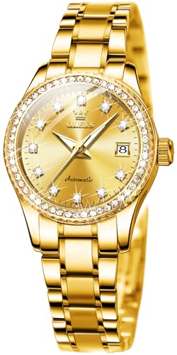 Image of OLEVS Womens Automatic Watch Gold Luxury Diamond Self Winding Ladies Wrist Watches Waterproof Luminous Date