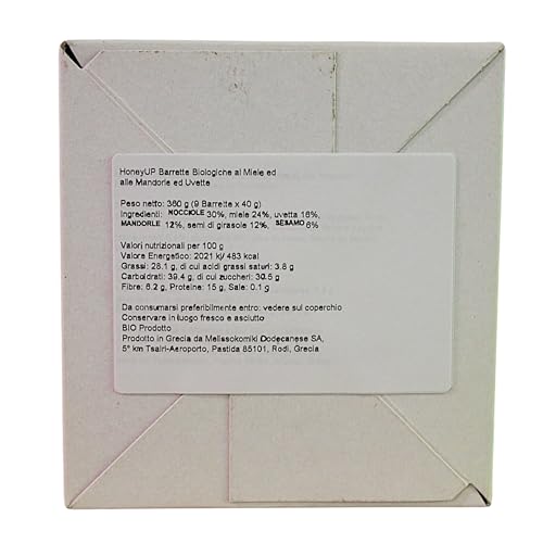 HoneyUP Bio Honigriegel mit Mandeln und Rosinen 40 g, Display Box mit 9 Riegel x 40 g (Insgesamt: 9 Riegel)