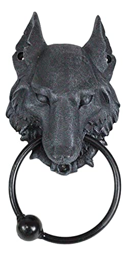Ebros Gothic Gargoyle Moon Ghost Alpha Wolf Head Door Knocker With Metal Ring Knocking Ball Sculpture Howling Wolves Timberwolves Animal Spirit Accent #TOP2