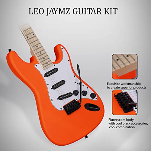 Leo Jaymz 39 Inch Full Size Electric Guitar Kit Electric Guitar Beginner Kits - 20W Amplifier，Digital Tuner，Carring Bag，Shoulder Strap,Connecting Cable (Fluorescent Orange) #TOP3