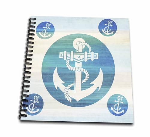 3dRose db_152106_2 Anchor in Aqua Circles Nautical Beach Theme Art Memory Book, 12 by 12"