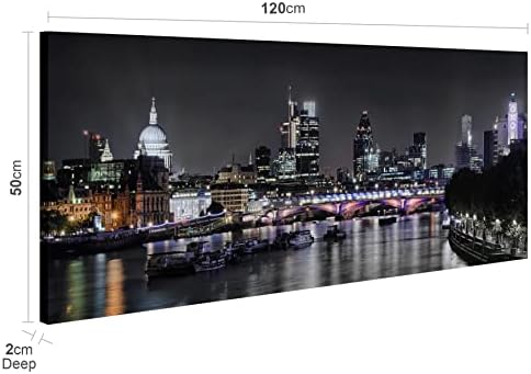 Wallfillers Modern Black and White Canvas Prints Of London - 1211 - 120x50cm