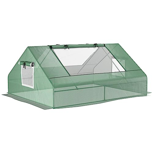 Outsunny 71' x 55' x 32' Mini Greenhouse, Small Green House, Garden Planting Shed, Outdoor Flower Planter Warm House with Zipper Windows, Green