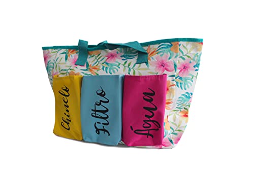 Bolsa De Ombro Lona Feminina Praia Verão Bl-55 (Verde Claro - Flores)