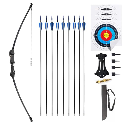 45" Youth Bow and Arrows Set for Kids 8-12 Teens Recurve Archery Beginner Gift Longbow Kit 9 Arrows, 4 Target Face for Backyard Game Age 12-14 14-16 Black