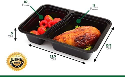 Emerald Living Premium 2 Compartment Meal Prep Container Set. 10 pack of BPA Free Plastic Food Containers with Lids. Food Prep Boxes with Bonus Ebook included. 0.8L