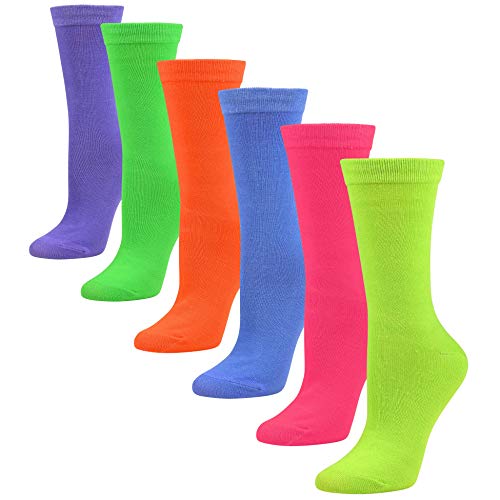 Debra Weitzner 6 Pairs Women’s Colorful Cotton Crew Socks Casual Argyle Patterned Fun Socks for Girls