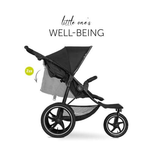 Image of Hauck All-Terrain Pushchair with Pneumatic Tyres, Reclining Seat, Black | UV 50+ canopy, height-adjustable handlebar 76-108 cm, swivel lockable front wheel, up to 22 kg, large 3 kg basket