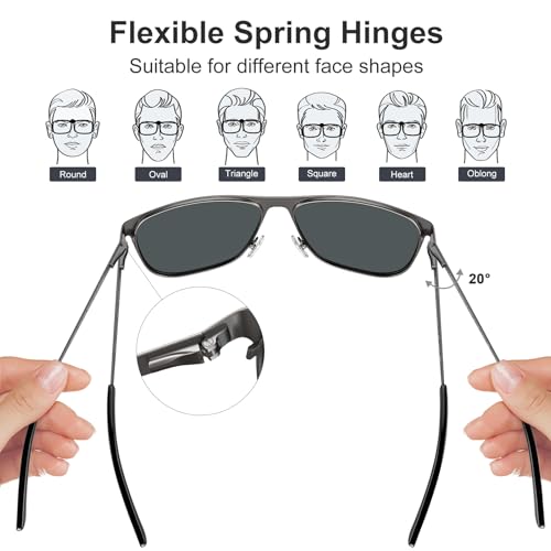 Image of CARFIA Spring Hinge Metal Polarized Sunglasses for Men UV Protection Lightweight Square Sun Glasses for Driving Fishing Golf