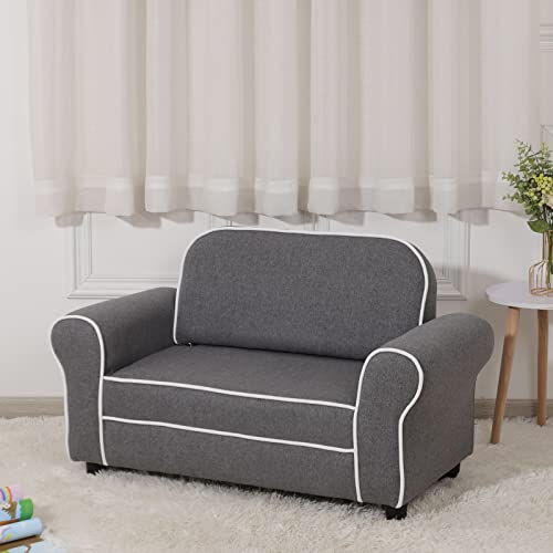 Yoonnie Room Kid Sofa Couch/Toddler Couch/Big Child Couch/Double Kid Sofa Chair/Linen Fabric 2-Seater Upholstered Couch,For Children Gift (Grey) #TOP3