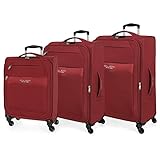 roll road royce set de bagages rouge 55/66/76 cms souple polyester serrure à combinaison 196l 4 roues bagage à main