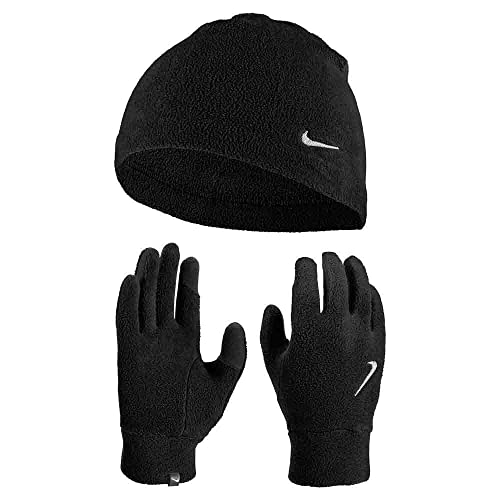 Nike Mens Fleece Hat and Glove Set Black | Black | Silver Small/Medium