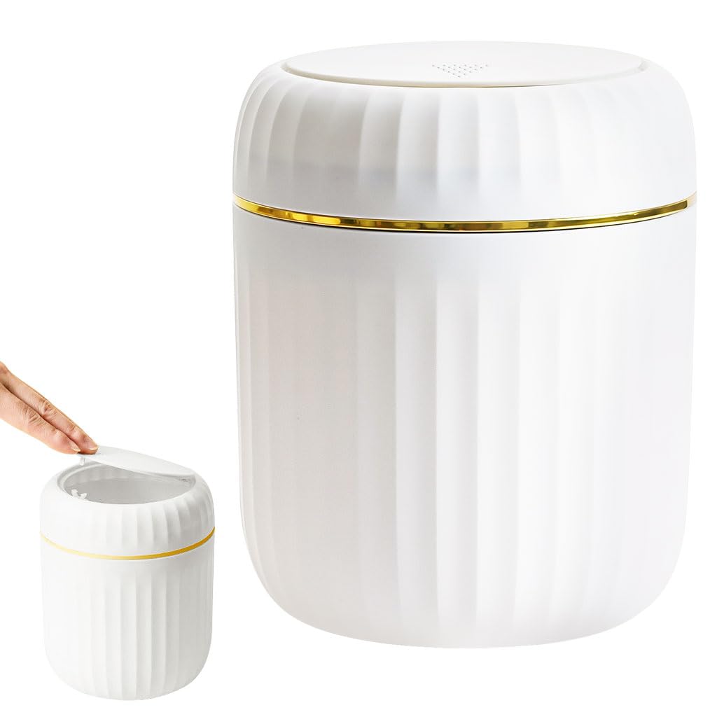 HASTHIP® Small Dustbin for Study Table - Mini Desktop Trash Can Pop Up Tiny Tabletop Garbage Can Wastebasket with Lid Countertop Trash Bin for Table Bedroom Office - White-picture-19