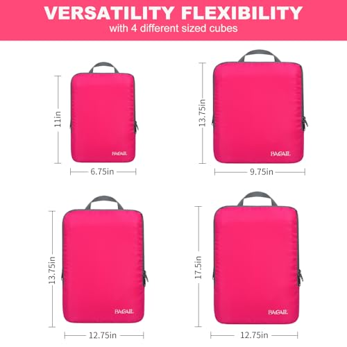 Image of BAGAIL 4 Set /6 Set /8 Set Compression Packing Cubes Travel Accessories Expandable Packing Organizers (Cloth Pattern, 4-Fuchsia)