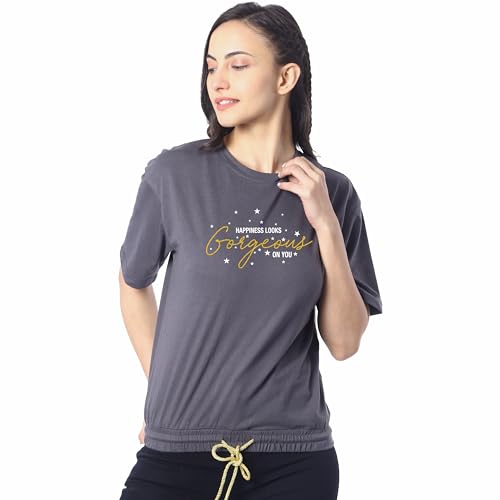 Image of London Hills Women's Cotton Oversized Fit Printed T-Shirt Half Sleeve Oversized t Shirts Drop Shoulder Tshirt