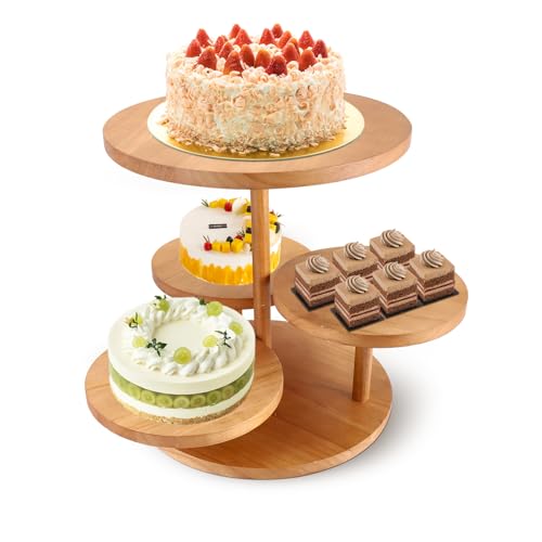 HuuppHip 4 Tier Wooden Cupcake Stand, Tiered Round Wooden Dessert Display Stand, Dessert Cup Cake Stand Holder Tower, Display Cake Donut for Birthday Party Wedding Baby Shower Home Party