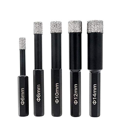 Brocas de diamante seco con vástago hexagonal 6-14 mm 5 pzas miniatura 1