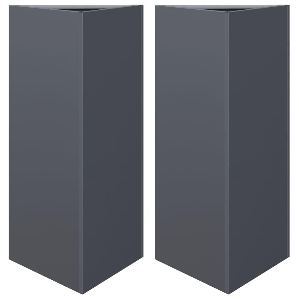 Vidaxl Steel/Anthracite Garden Planters 2 Pcs, Plant Pot For Patio Balcony Terrace, Flower Pot For Flower Herb Plant, Outdoor Planter Box, Triangular