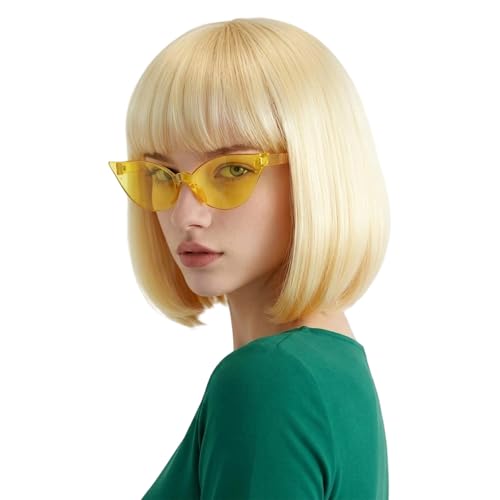 Blonde Bob Wig with Fringe and Glasses Short Blonde Wig
