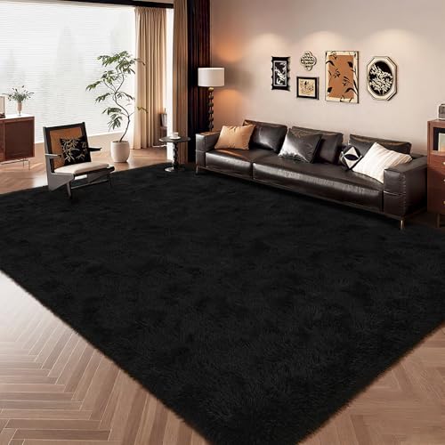HOMORE Rugs for Living Room 6x9 Black Fluffy Area Rug Modern Shag Rugs for Bedroom, Super Soft and Comfy Carpet, Cute Carpets for Kids Nursery Boys Girls Room Decor