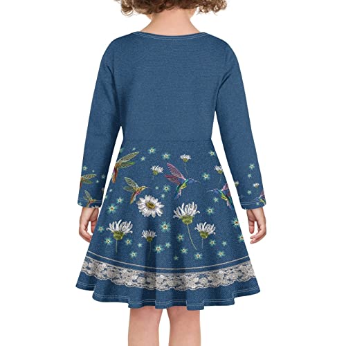 Girls Long Sleeve Twirly Dress Graphic Print Kids Fashion Swing Skater Dress for 4-16 Years Old4