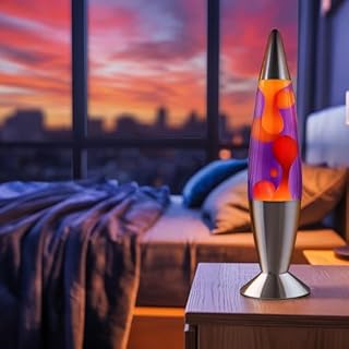 Jambo Lampe à mouvement liquide 16" – Pourpre avec cire jaune/orange – Lumière relaxante, lampe décorative pour salon, bureau ou chambre, veilleuse pour adultes, ados et enfants
