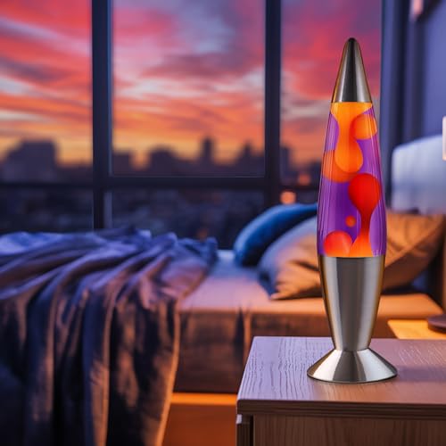 Image of JAMBO 16 inch Beautiful Lamp- Purple with Yellow /Orange Wax, Relaxing Liquid Light, Night Light Nightlight, Home Decor Living Room Office Bedroom Lamp for Adults Teens Kids Magma Motion