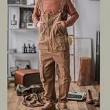 Herren-Overall aus Baumwollmischgewebe, lockere Passform, volle Länge, mit funktionalen Cargotaschen, verstellbare Hosenträger, einfarbig, für Frühling und Sommer (M, Braun)