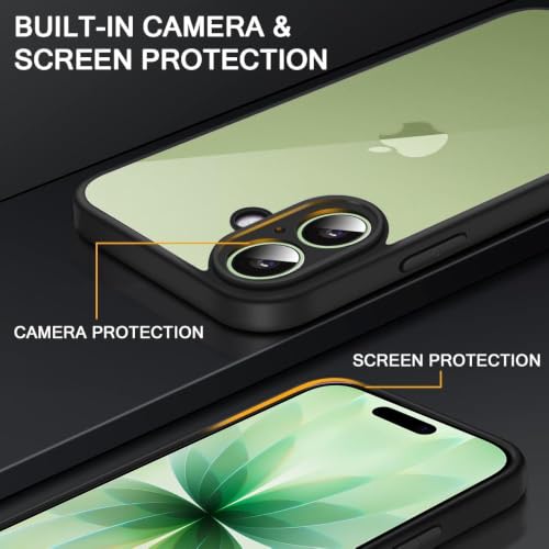 Image of VONZEE Clear Transparent Back Cover Case for iPhone 17 with Camera Protection Anti Yellow Slim Fit Anti-Fingerprint & Lightweight Protective Cover-Black