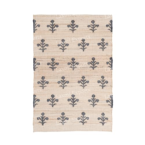Natural Beige Cotton Kilim Rugs for Home & Kitchen, Black