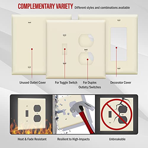 Image of ENERLITES Combination Toggle Light Switch /Duplex Receptacle Outlet Wall Plate, Mid-Size 2-Gang 4.88 inch x 4.92 inch, Polycarbonate Thermoplastic, 881121M-LA, Light Almond