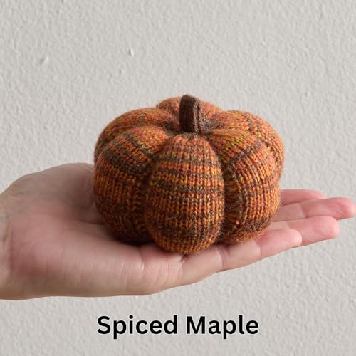 Image of Set of 3 Cozy Mini Knit Pumpkins, Green Gold (Spiced Maple Multi-Size Set) | Fall Table Top Decor, Soft Autumn Home Accents, Thanksgiving Table Setting
