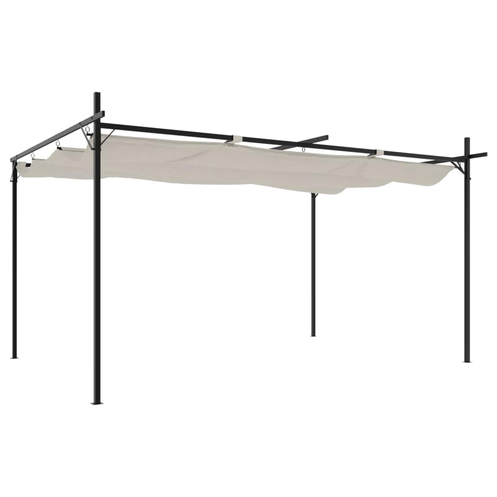 Pérgola con techo retráctil crema 395x292x230 cm, pérgola de jardín de aluminio y acero recubierto de polvo, techo de poliéster con revestimiento PA para sombra, refugio para reuniones