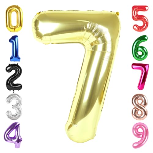 Image of 40 Inch Light Gold Number 7 Balloon, Champagne Birthday Party Decorations